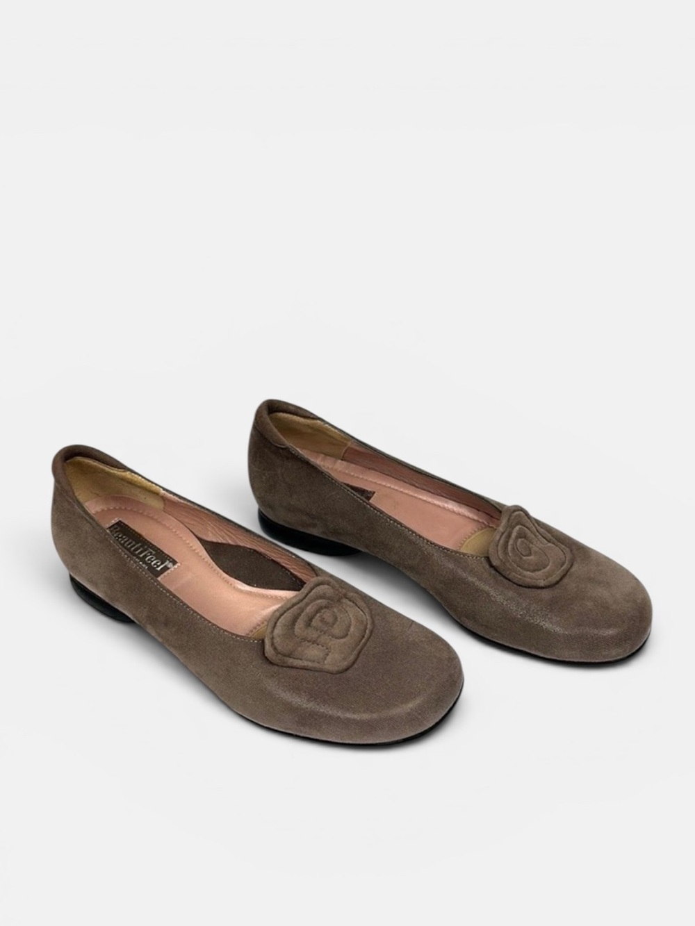 BeautiFeel Alexa Taupe Suede Leather Flats Shoes with Rosette Details 37 US 6,5